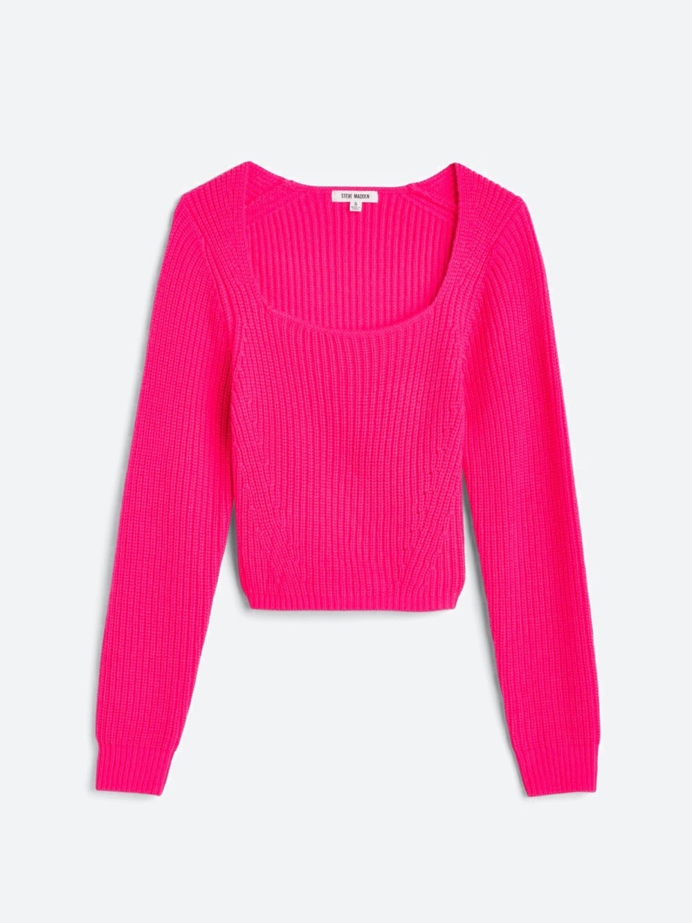 Steve Madden Bright Pink Scoop-Neck Ribbed Cropped Sweater (WM)